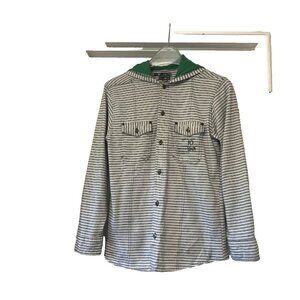 Black Jack Striped Button up Cardigan Hoodie Long Sleeves Pockets Large